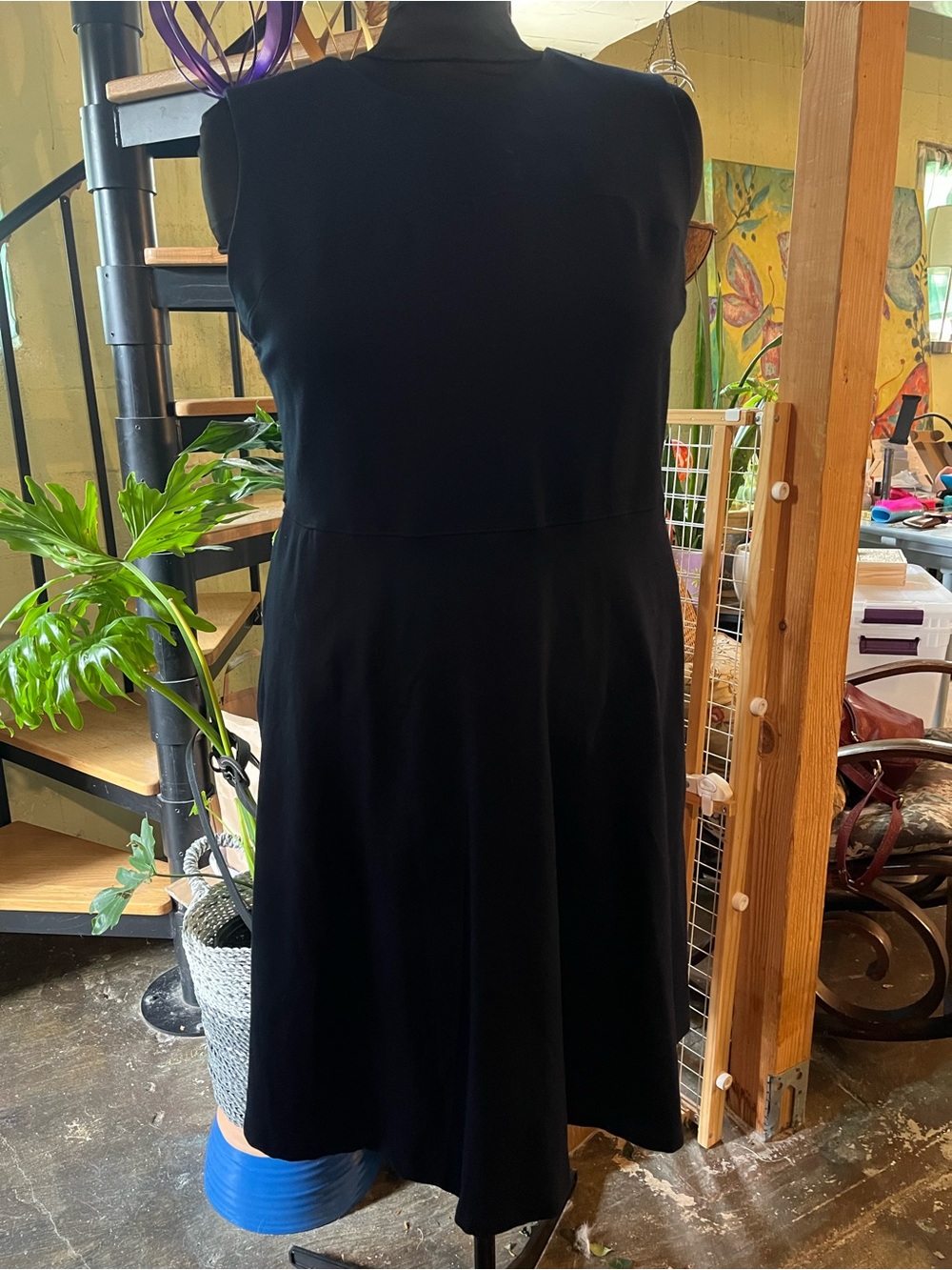 Lands' End Black Sleeveless Fit-and-Flare Ponte Dress